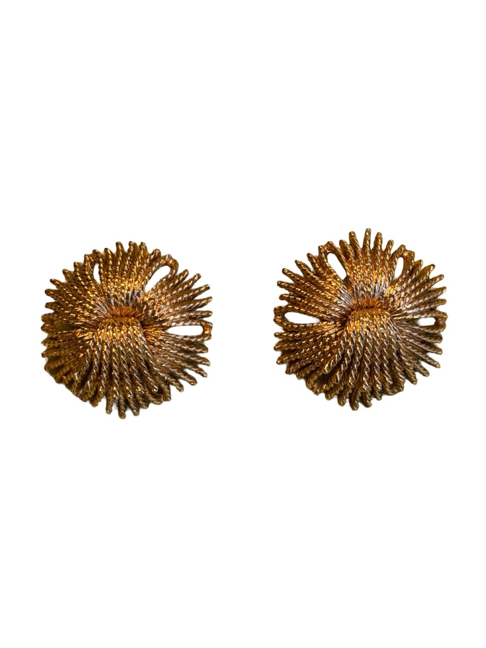 Vintage Monet Gold Tone Pierced Earrings Abstract Sunburst Tassel Design Signed